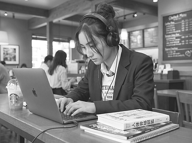 DJgirl with Macbook at Cafe.png
