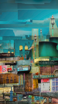 Blue abstract photo collage artwork by Jack Lloyd using layered textures and colour tones.