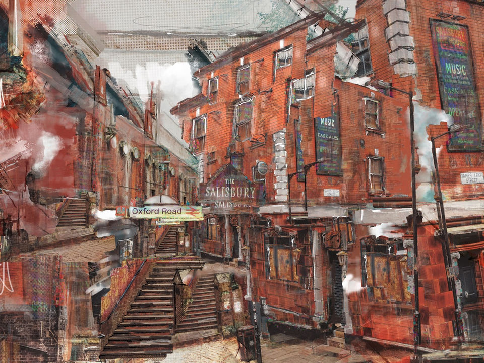 Manchester digital collage artwork by Jack Lloyd combining painting and photography.