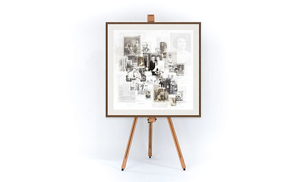 Heritage photo collage in bespoke wooden frame with archival mounting.