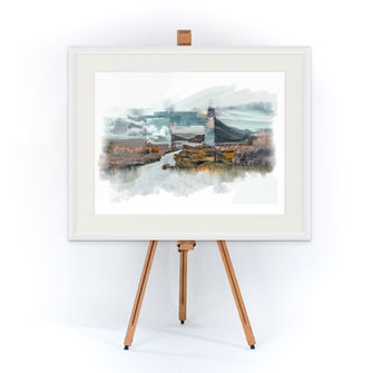 Framed limited edition print in a white box frame