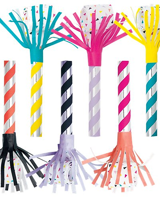 Row of different coloured noise makers