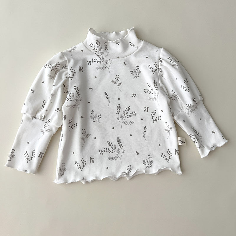 Thumbnail: High Collar Long Sleeve Cotton T-shirt for Baby Girls