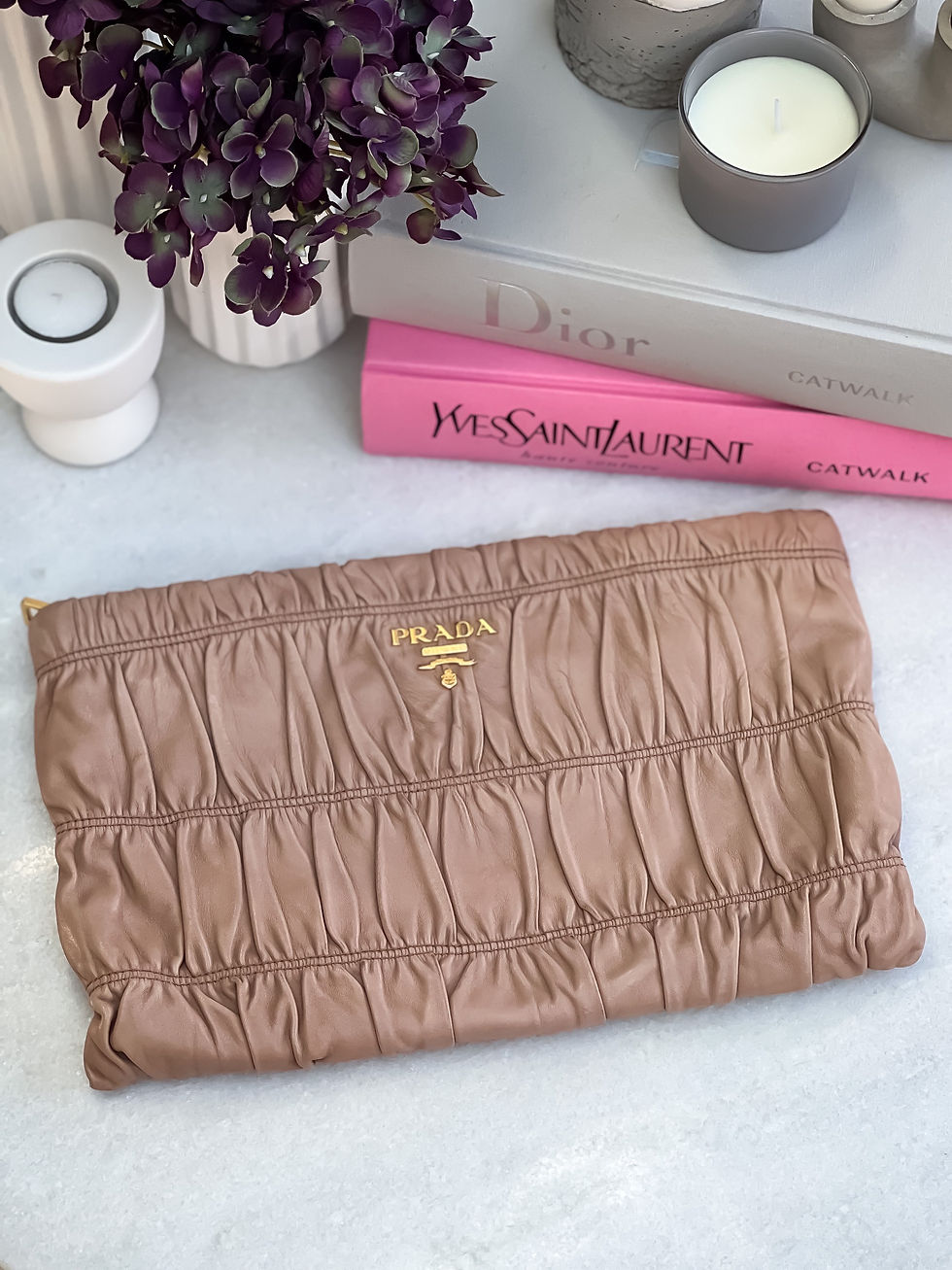 Thumbnail: Prada Nappa Gaufre Clutch Bag Brown​​​​​​​ (muted pink)