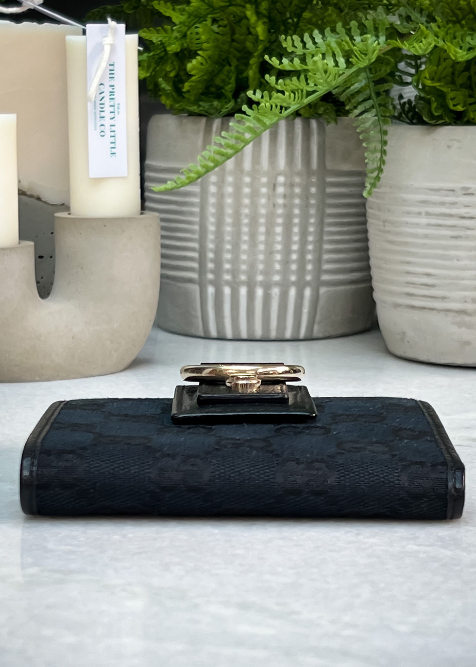 Thumbnail: Gucci Monogram D Ring Short Wallet / Purse black canvas with black leather