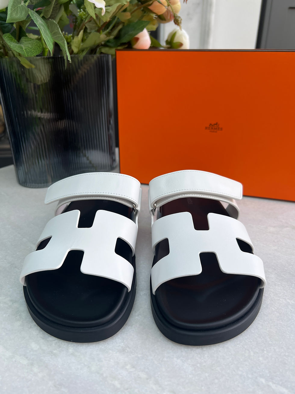 Thumbnail: Hermes Chypre Sandals in White - size 39 (small fitting)
