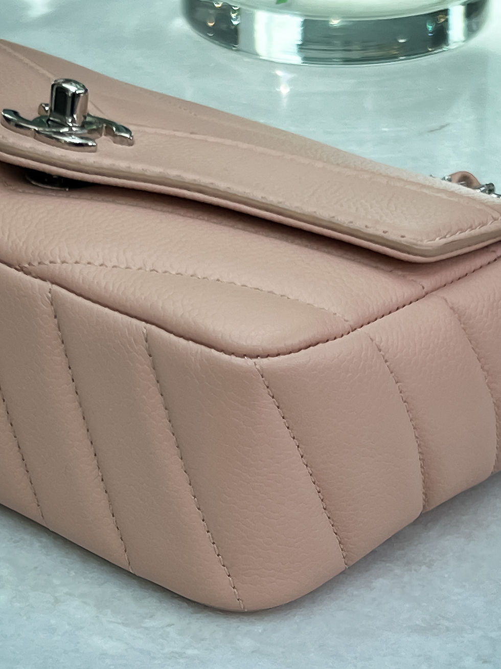 Thumbnail: Chanel Chevron Mini in Blush Caviar with Silver hardware