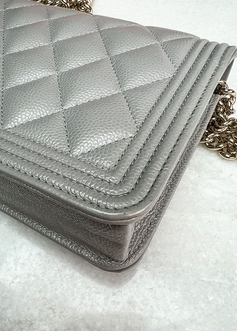 Thumbnail: Chanel Boy Wallet on Chain WOC - Grey Caviar Leather with light gold hw
