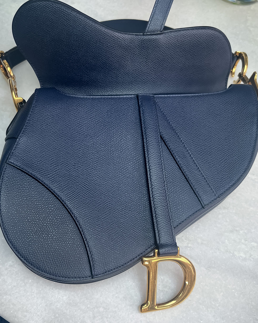 Thumbnail: Christian Dior Saddle Bag in navy grained calfskin