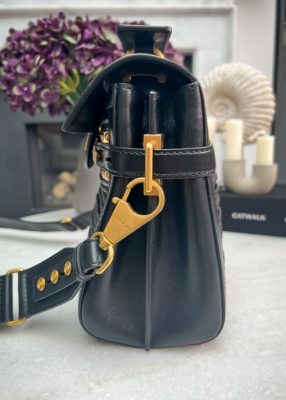Thumbnail: Balmain B Buzz 23 ruched leather shoulder / top handle bag