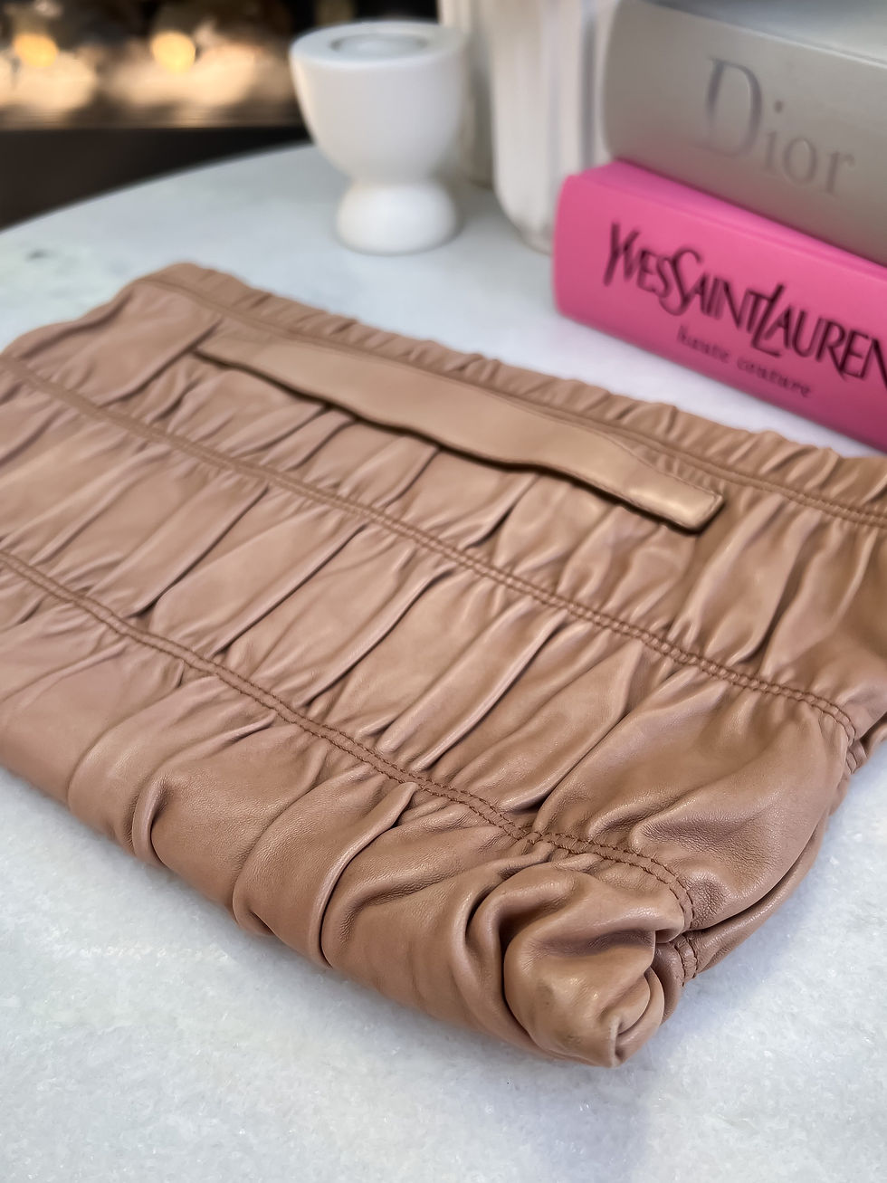Thumbnail: Prada Nappa Gaufre Clutch Bag Brown​​​​​​​ (muted pink)