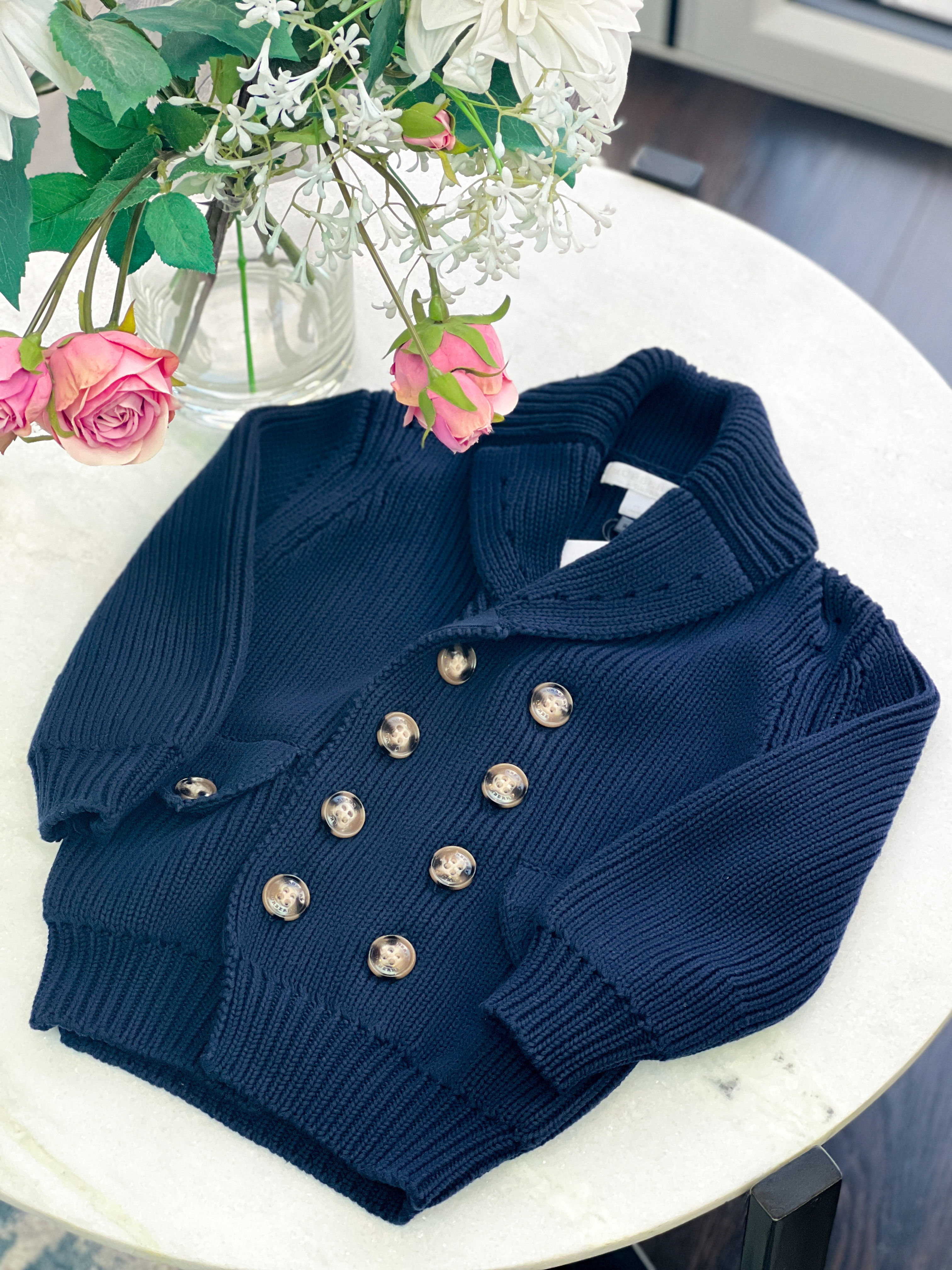 Boys Burberry Navy Wool Cardigan - 4 Years