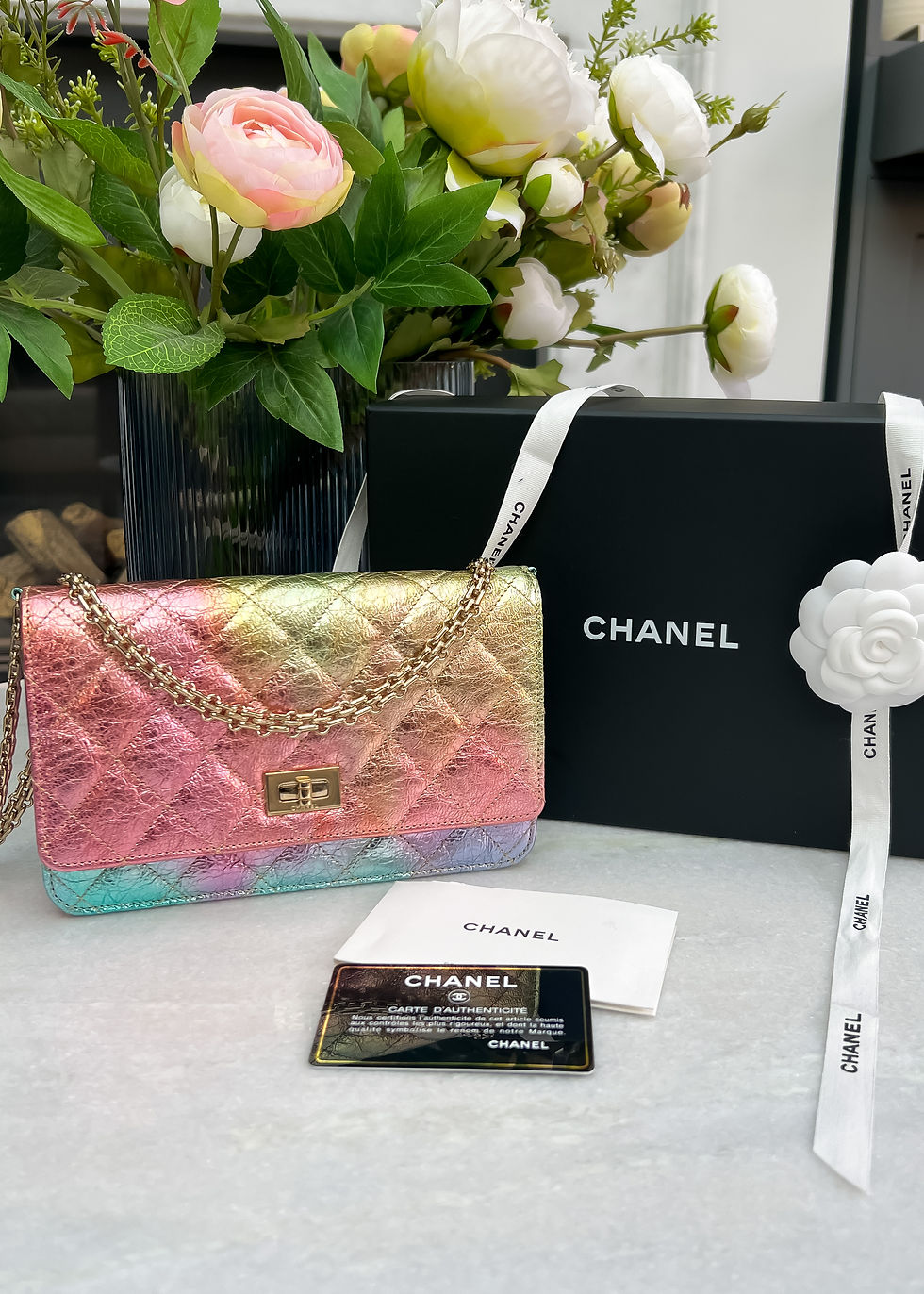 Thumbnail: Chanel 20A "Mermaid" Rainbow Wallet on Chain WOC with light gold hw