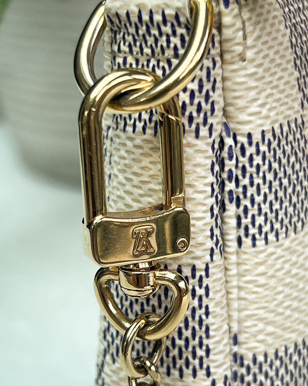 Thumbnail: Louis Vuitton Mini Pochette Accessoires in Damier Azur with Gold Tone Hardware