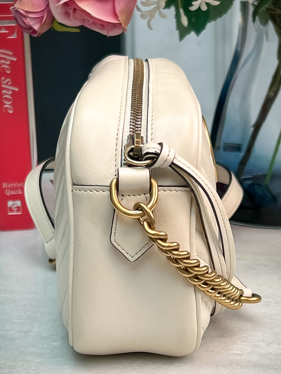 Thumbnail: Gucci GG Marmont White Small Leather Shoulder Bag