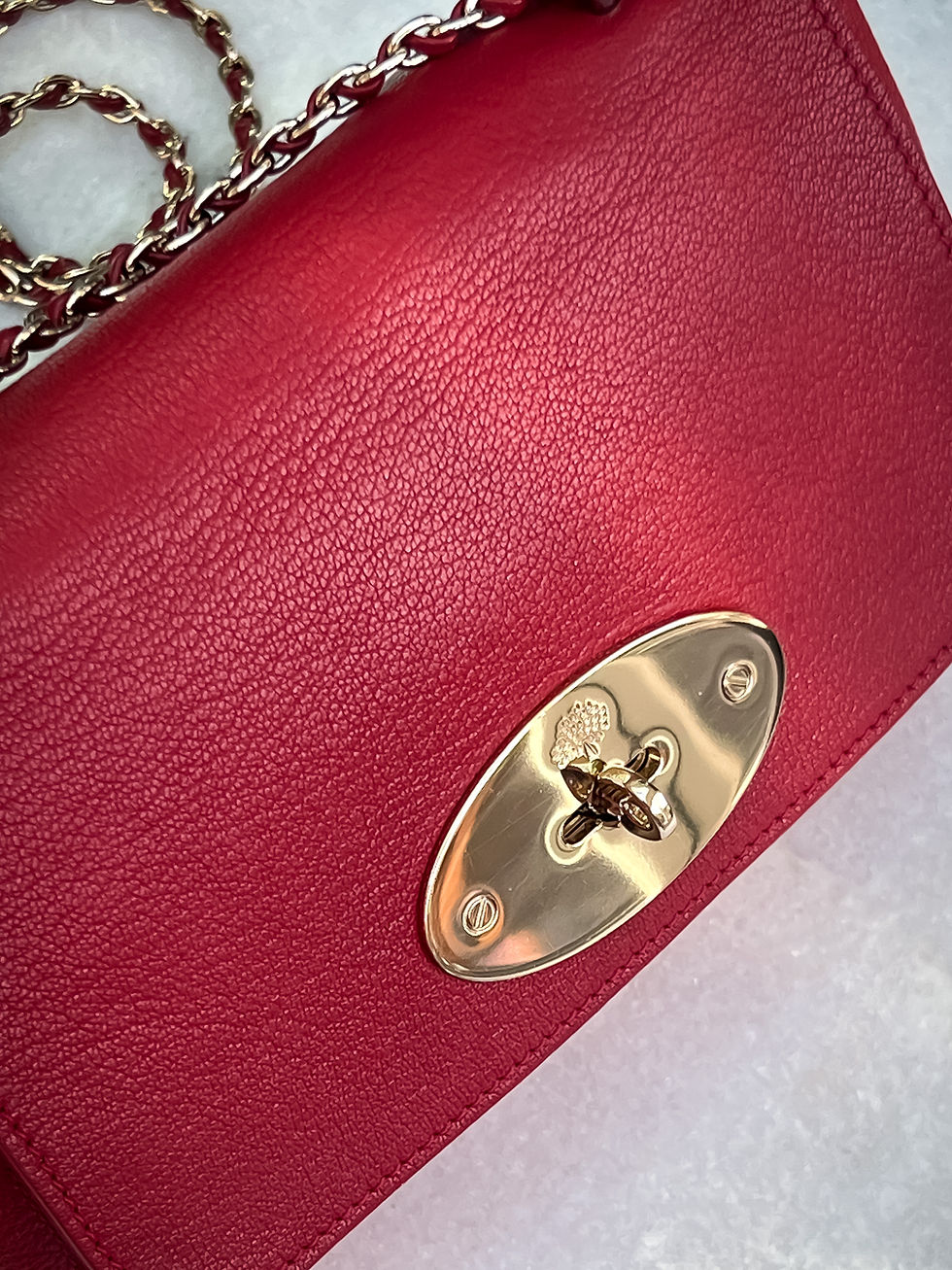Thumbnail: Mulberry Lily Bag - regular size, red with light gold tone hardware