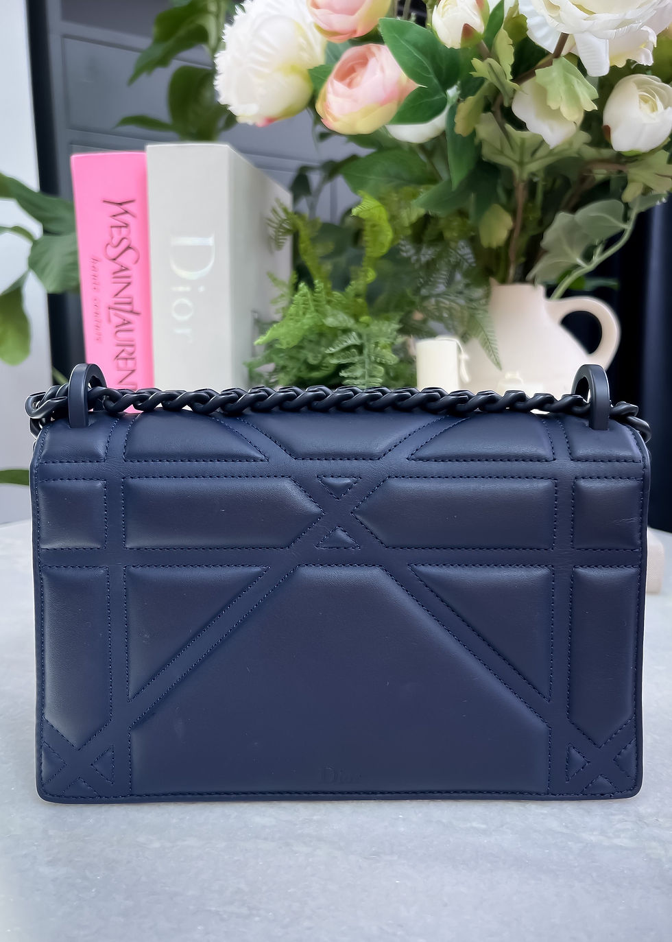 Thumbnail: Christian Dior Ultra Matte Calfskin Diorama Flap Bag - navy blue with navy hw