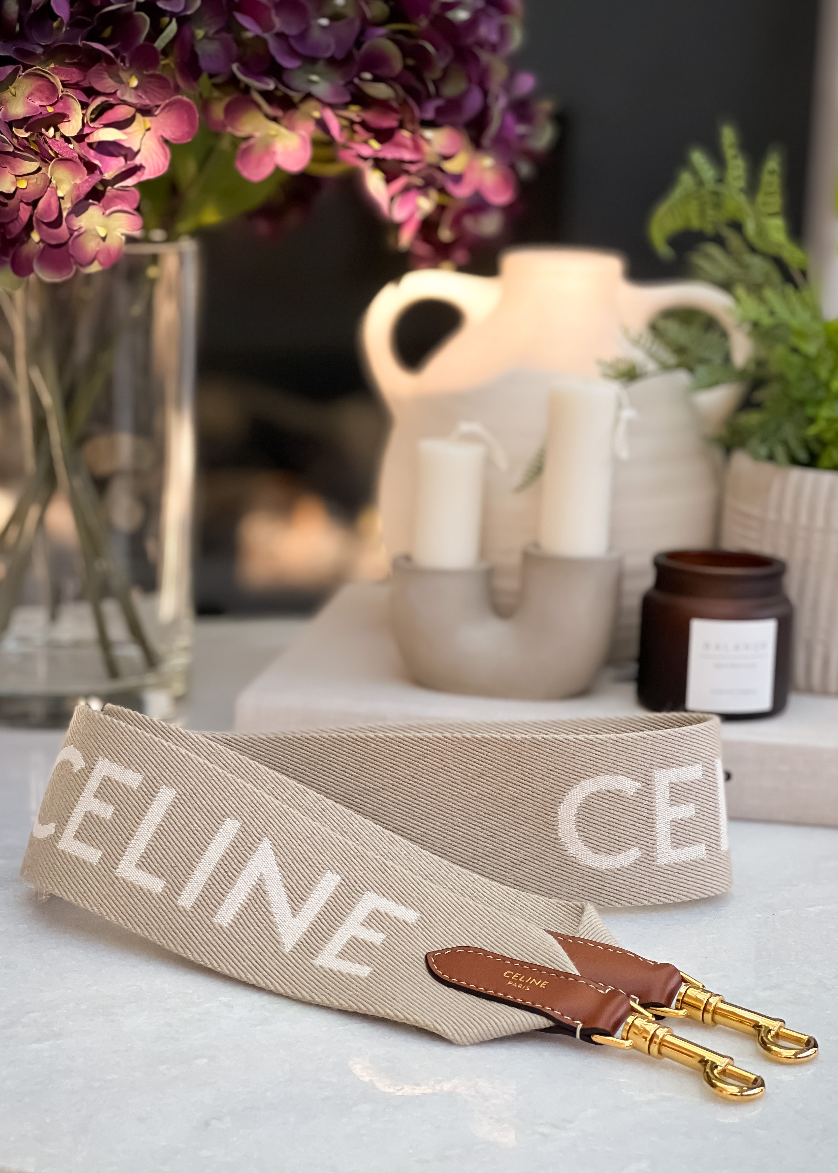 Celine Short Strap in Wool with Celine Jacquard in beige