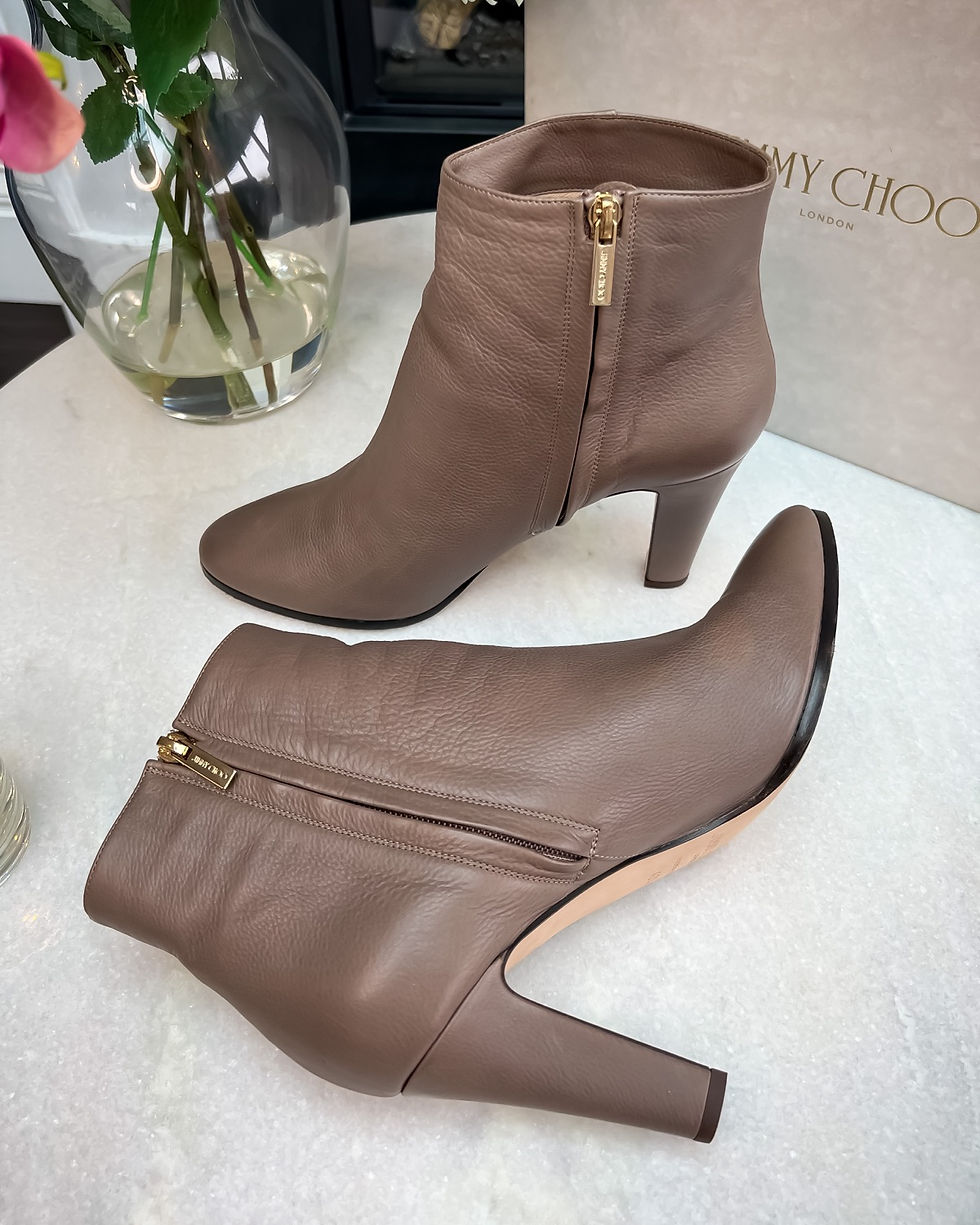 Thumbnail: Jimmy Choo Mass Leather Ankle Boots in Mink - Size 40.5