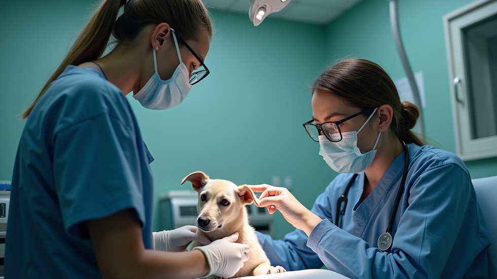 Eye-level view of a veterinary nurse assisting a veterinarian during a procedure