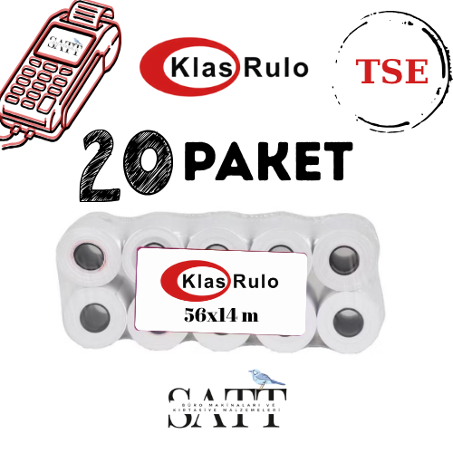 POS cihazı için Klas Rulo 20 Paket TSE termal rulo 36x14 m.