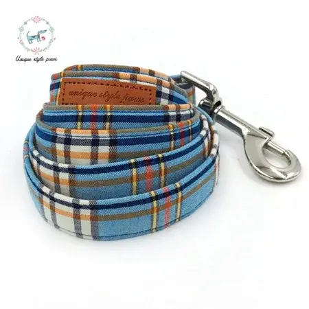 Thumbnail: Blue Plaid Dog Collar With Bow Tie
