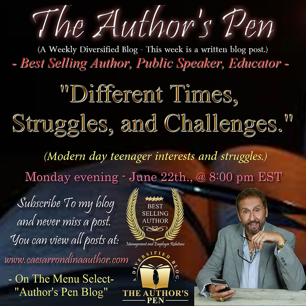 Promo poster for The Author's Pen featuring a suited man and text: Different Times, Struggles, and Challenges.