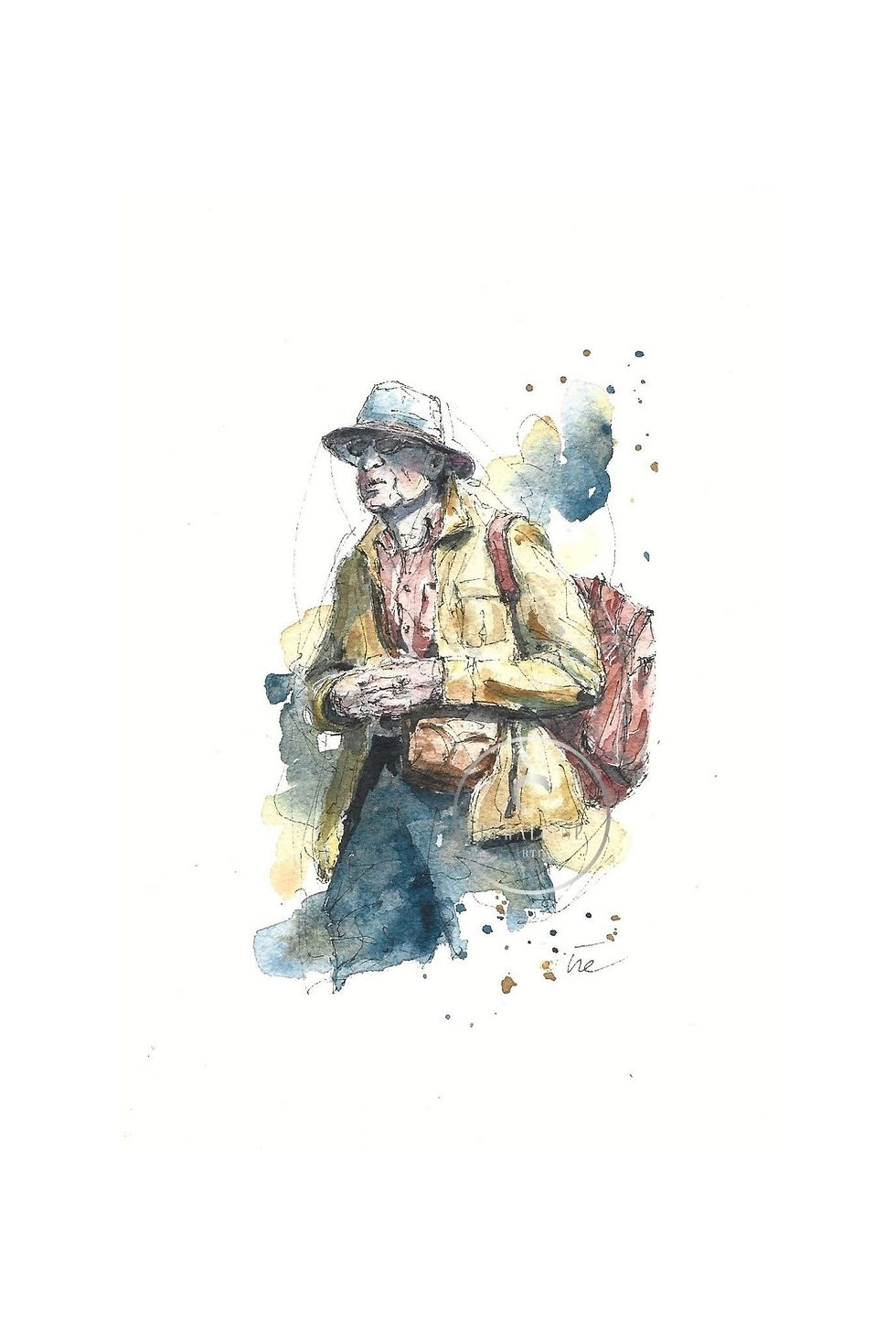 Watercolor, old man aquarel, Watercolor art 