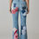 Thumbnail: Upcycled Patchwork Flare Jeans – Red, White & Blue Statement Denim