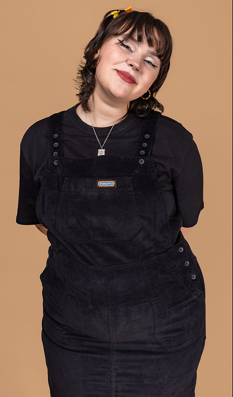 Run & Fly - Black Stretch Corduroy Long Pinafore Dress (2077) | Lucas and Rose Run & Fly - Black Stretch Corduroy Long Pinafore Dress (2077) | Lucas and Rose