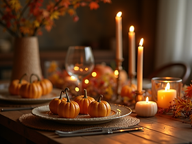 An-autumn-themed-table-setting-with-gourds-candles-and-warm-lighting-for-an-intimate-gathe