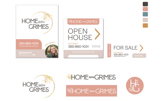 Brand identity including logo package, business cards, and signage for a real estate agent