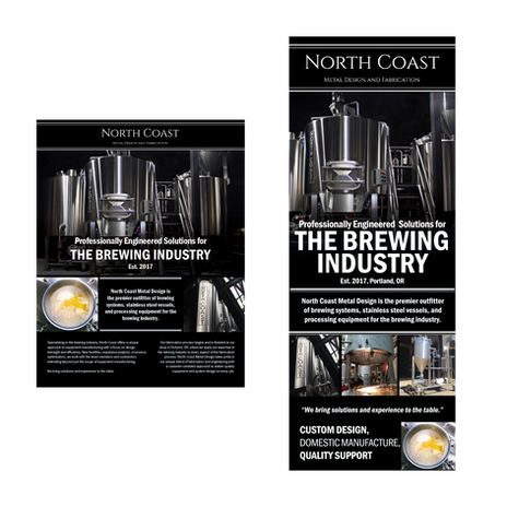 Branded design for brewing equipment company building out a flyer and poster.