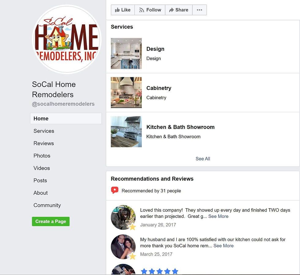 Contractors information screen on Facebook