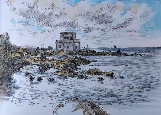 Villino Nasi Villa Nasi siluetta di villino nasi Silhouette Of Villa Nasi schizzo all'aria aperta plein air sketch inchiostro e acquerello ink and watercolour carta bristol bristol paper parzialmente coperto partial cloud cover inverno winter mezzogiorno midday FALSE