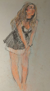 Gioia Gioia disegno dal vero live drawing pastelli e carboncino pastel and charcoal pencil carta colorata coloured paper dal vivo from life figura figure