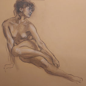 Julia Julia   disegno fatto nel studio studio drawing sanguinello sanguine carta colorata coloured paper  da immagini di riferimento NMA nma library reference figura nuda nude figure