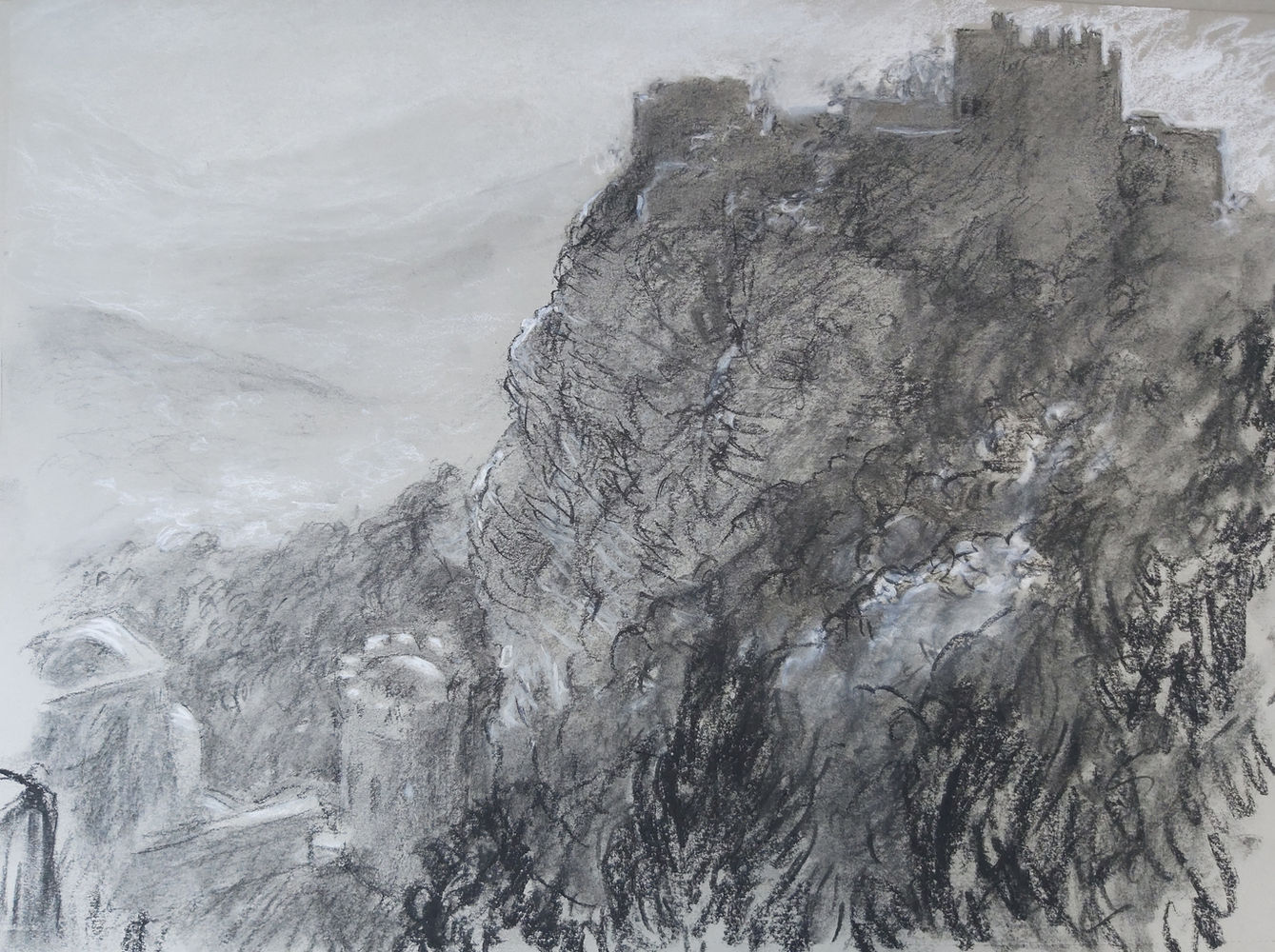 representational artwork Landscape city plein air drawing charcoal Tower Of Pepoli opera arte rappresentativa Paesaggio citt� disegno all'aria aperta carbone Toretta Di Pepoli Sicily