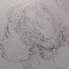 Monika Monika   disegno schizzo drawing sketch carbone charcoal carta grigio toned paper  da immagini di riferimento NMA nma library reference figura figure