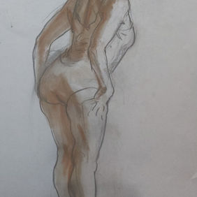 Carlotta Carlotta   disegno fatto nel studio studio drawing pigmento in polvere e carbone dry pigment and charcoal carta grigio toned paper  da immagini di riferimento NMA nma library reference figura figure
