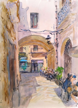 pranzo sotto 'u Coppu 'n mezzu l'Arti lunch under the arch in the middle pranzo sotto 'u Coppu 'n mezzu l'Arti lunch under the arch in the middle schizzo all'aria aperta plein air sketch acquerello watercolour carta per acquerello watercolour paper limpido e soleggiato clear and sunny inizio estate early summer mezzogiorno midday FALSE