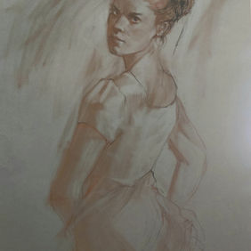 Bridget Bridget   disegno fatto nel studio studio drawing pigmento in polvere e sanguinello dry pigment and sanguine carta di zucchero sugar paper  da immagini di riferimento NMA nma library reference figura figure