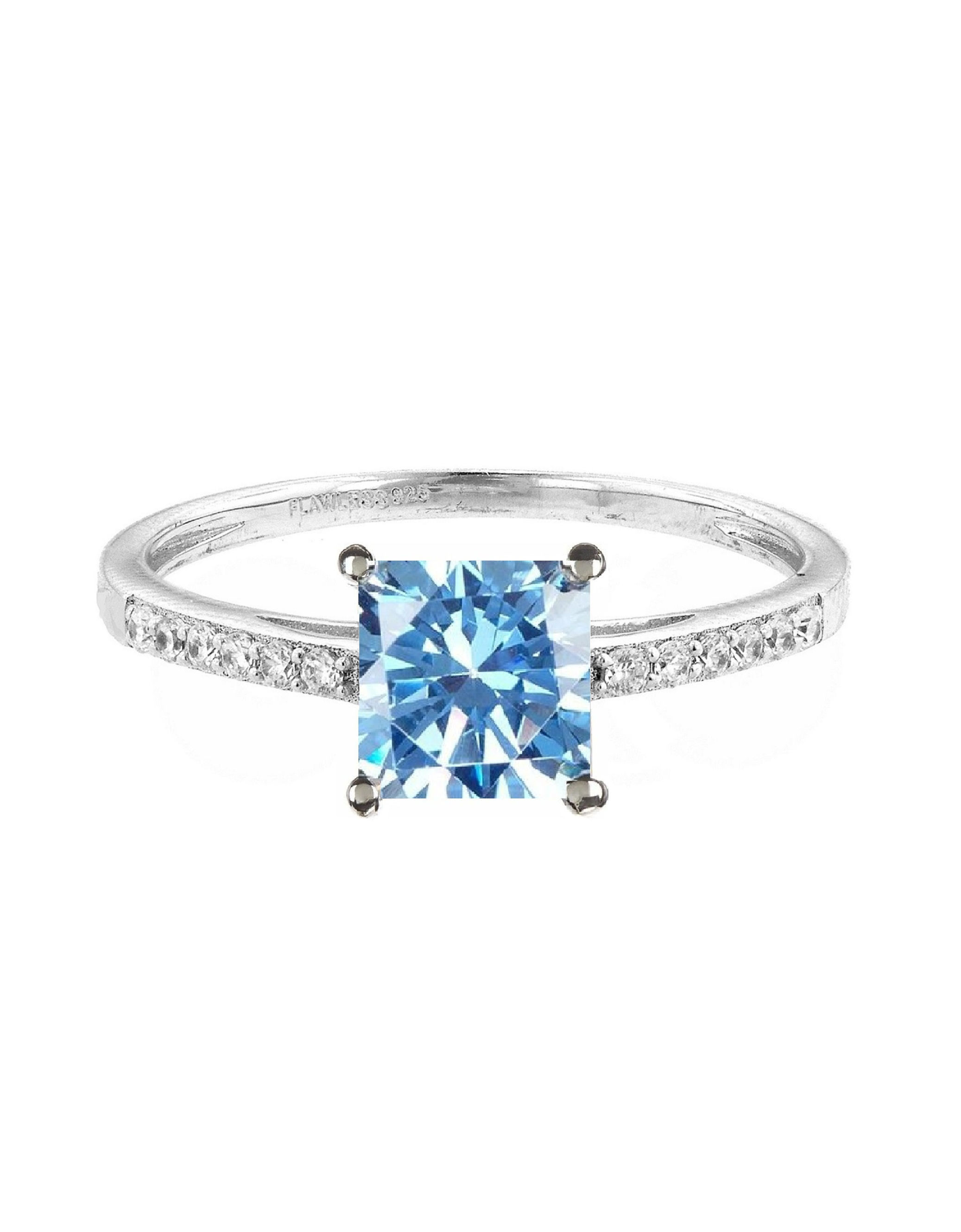 Square 6x6 MM Blue Bridal Ring