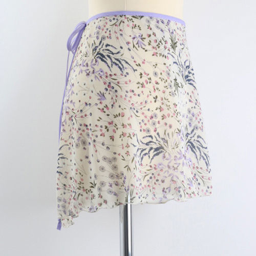 Thumbnail: Adult Chiffon Ballet Wrap Skirt Floral Fields Ivory Short Side