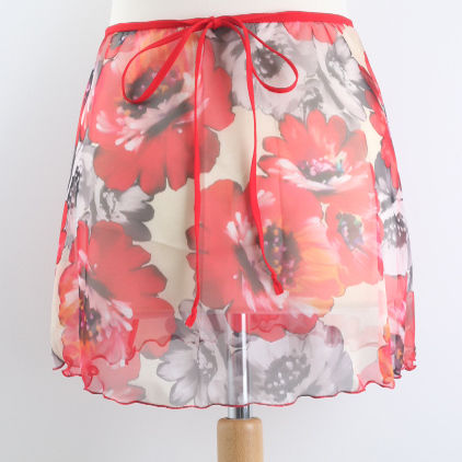 Thumbnail: Ivory with Red Poppies - Ballet Wrap Skirt