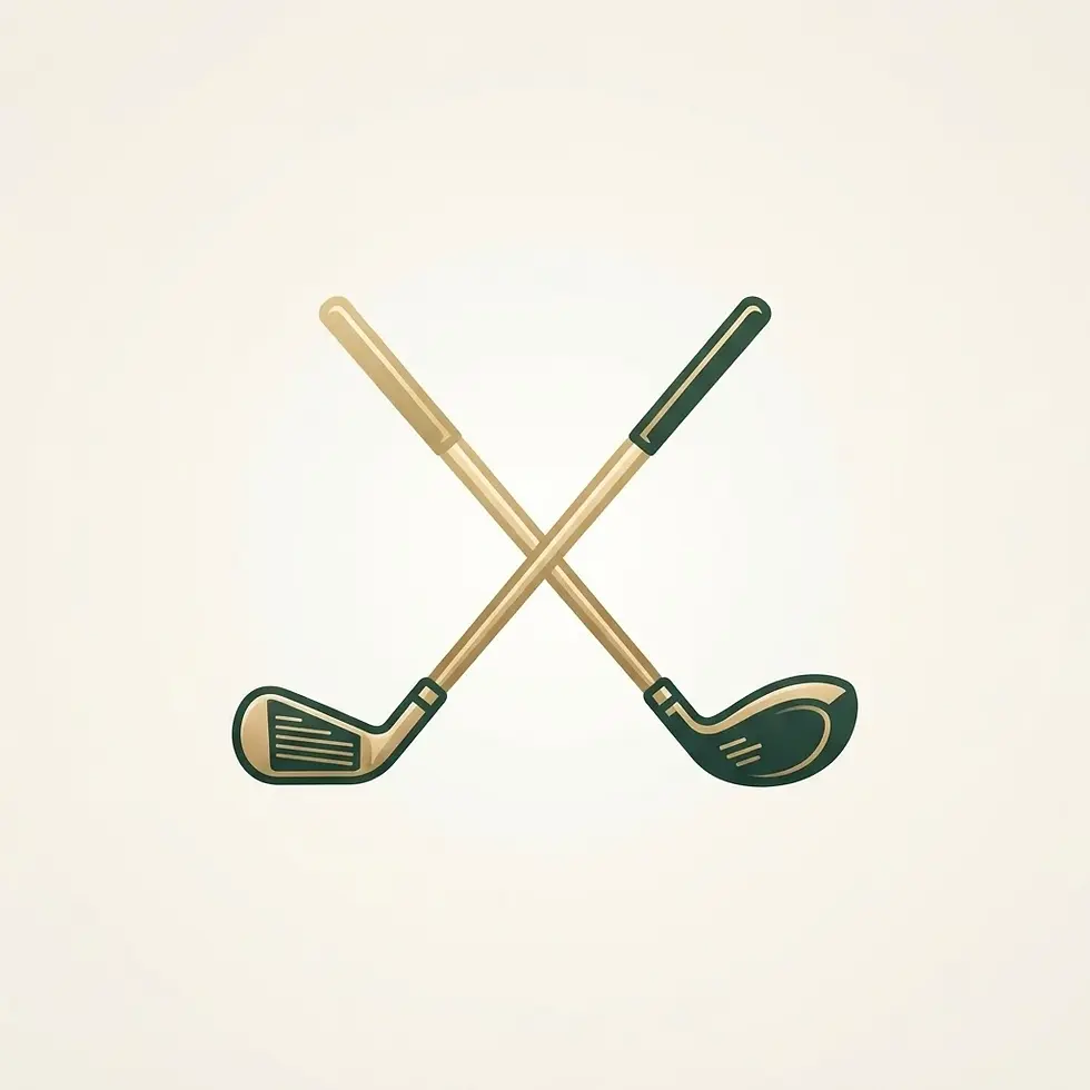 Digital illustration of two crossed golf clubs. The design has a classic, sporty feel.