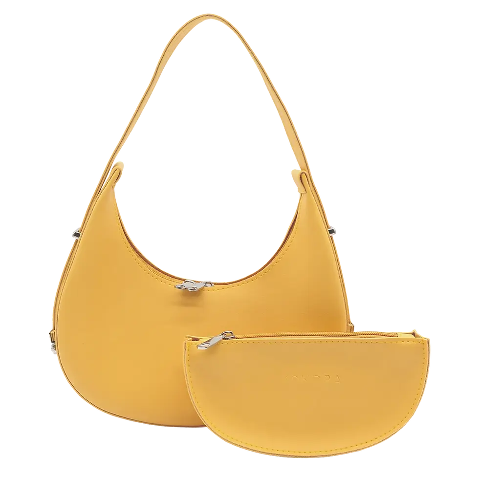 Yellow vegan leather hobo bag Selena, bright adjustable-strap shoulder purse with matching pouch and double zipper