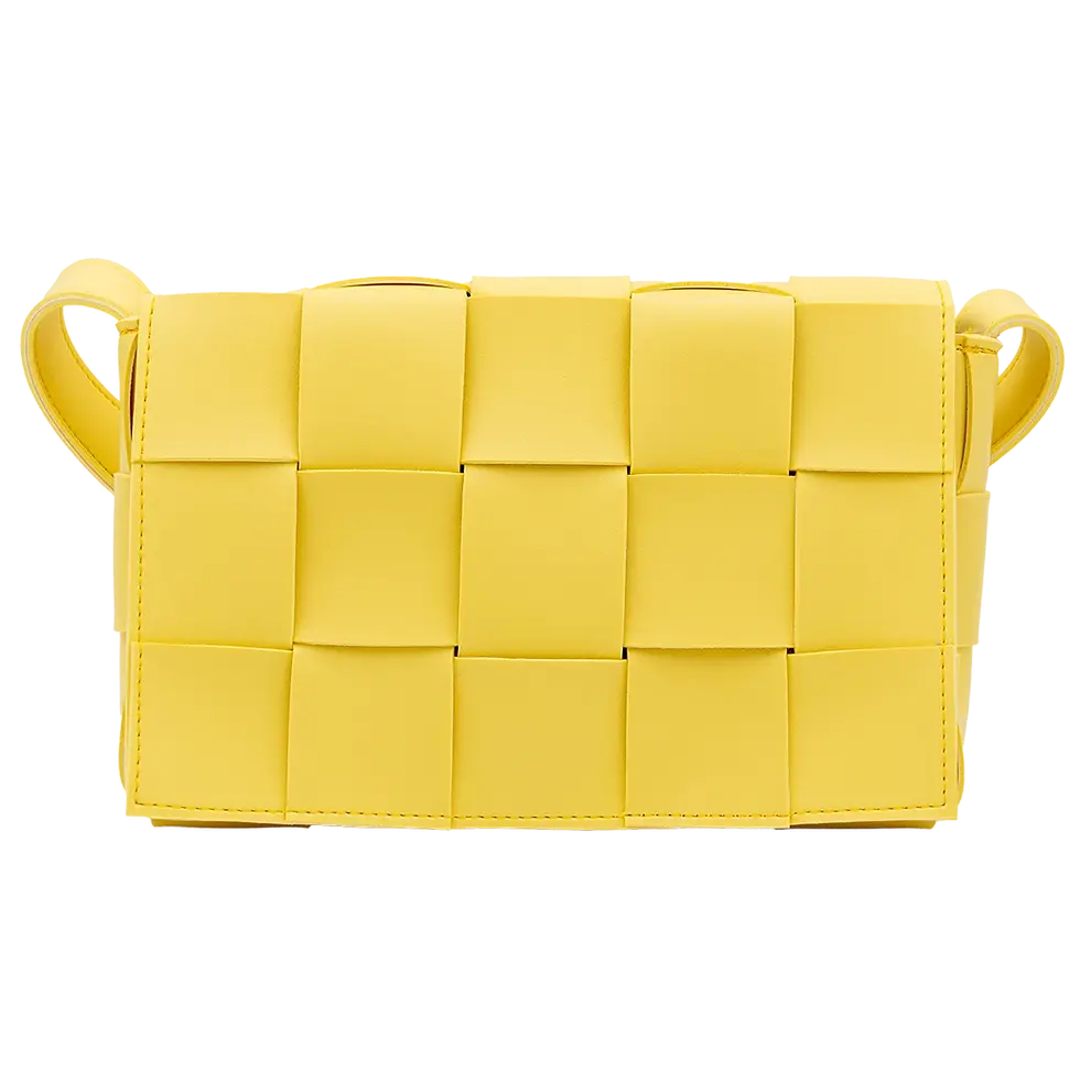 Thumbnail: Yellow woven vegan leather crossbody bag Mira, bright handmade vegan leather purse with woven pattern