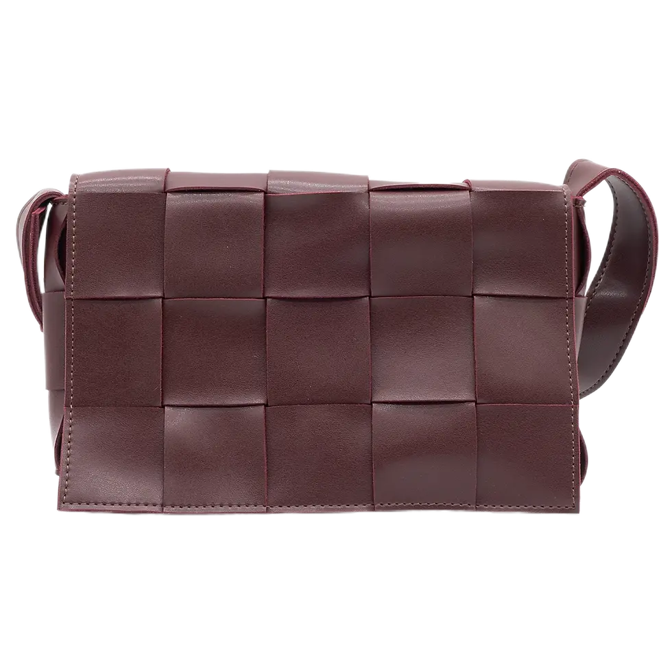 Thumbnail: Burgundy maroon woven vegan leather crossbody bag Mira, handmade purse with magnetic flap and woven texture
