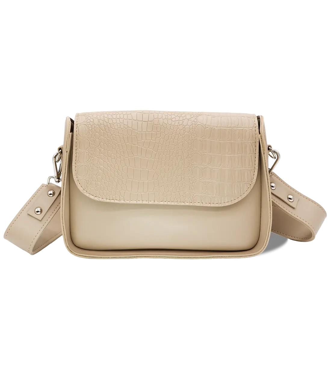 Beige vegan leather crossbody bag Olena, handmade purse with croc-embossed flap and magnetic closure